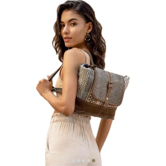 Myra Straight Forward Backpack Bag Cowhide Leather Brown Gray Western Boho main image 8